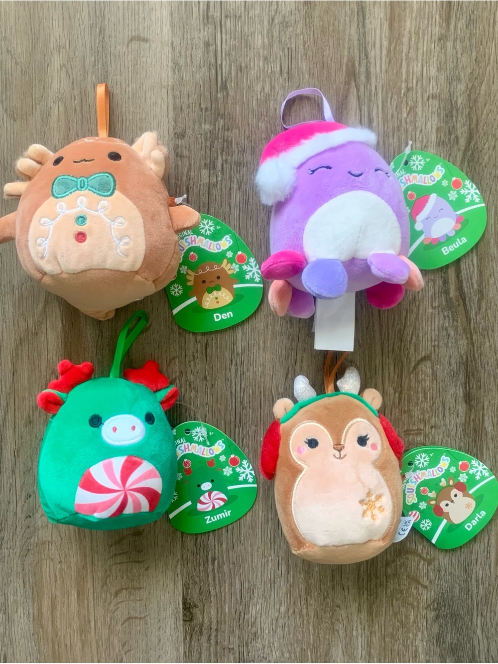 NWT Squishmallow Plush 4" Christmas Ornament Collectible Den Beula Zumir Darla